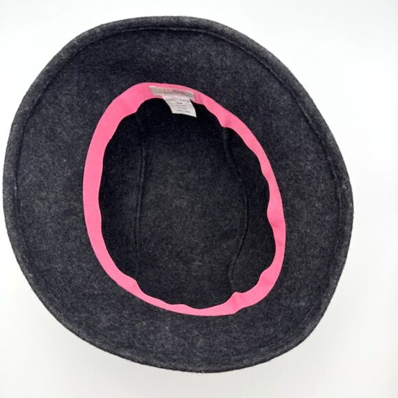 J. Crew Women's SZ S/M 100% Wool Charcoal Gray Cloche Bucket Short-Brim Hat Pink - Picture 5 of 9